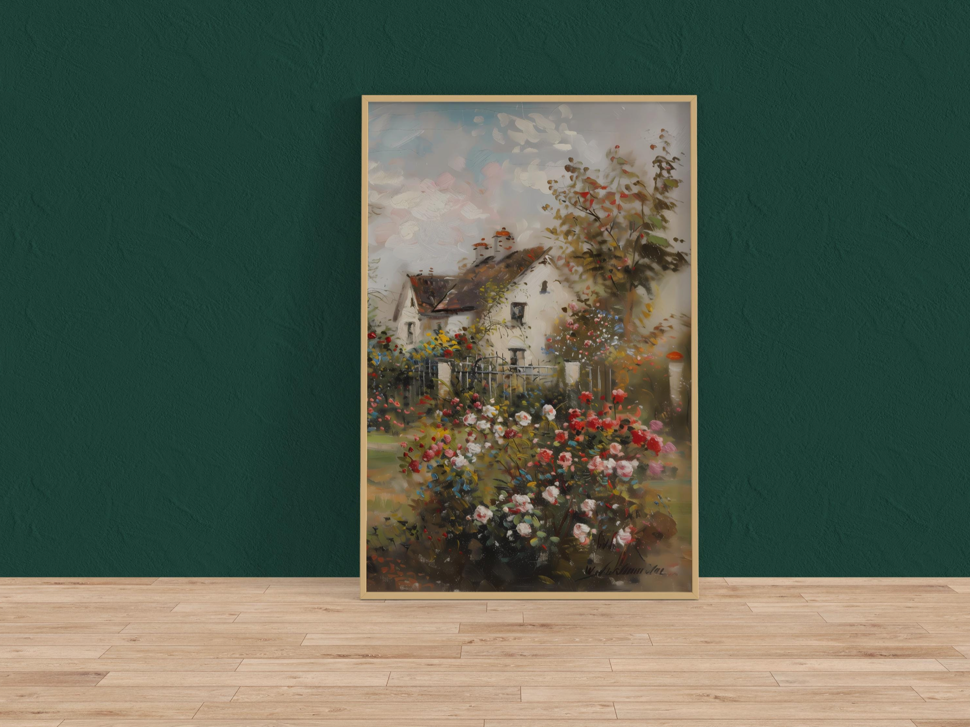 Vintage Cottage Rose Garden Art Print | Nostalgic & Tranquil Floral Wall Decor