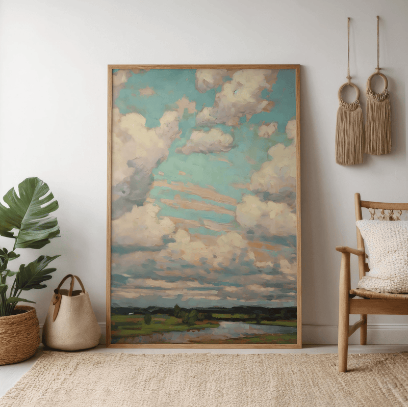 Impressionist Colorful Clouds Dreamy Sky Wall Art - Modern Farmhouse Decor Canvas