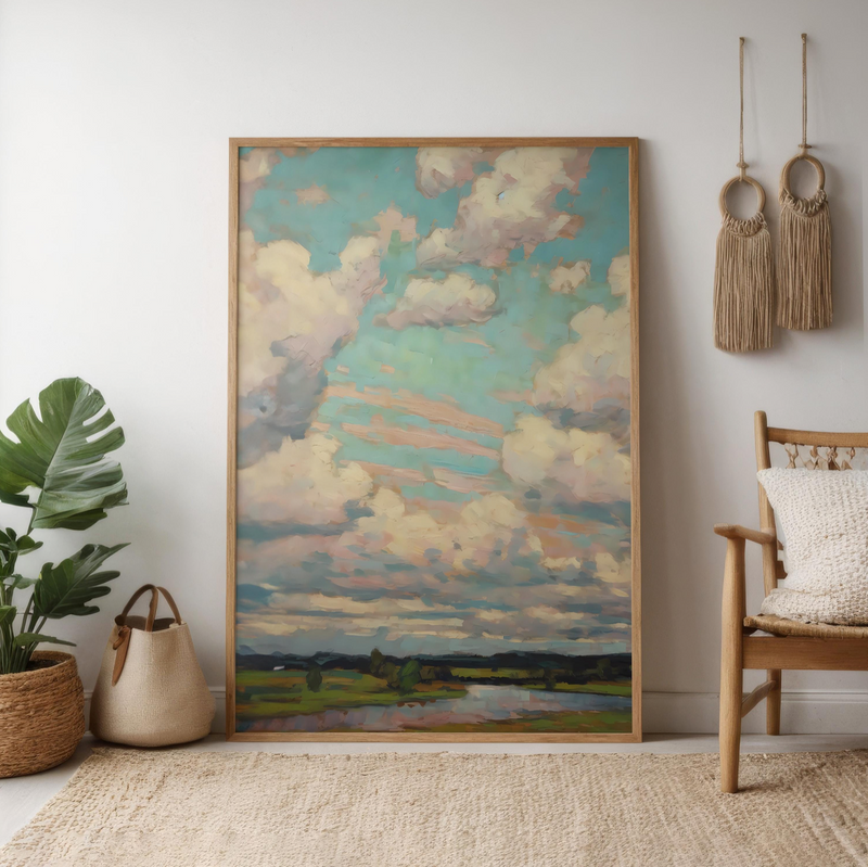 Colorful Clouds Art – Impressionist Wall Decor | Modern Farmhouse Sky Painting