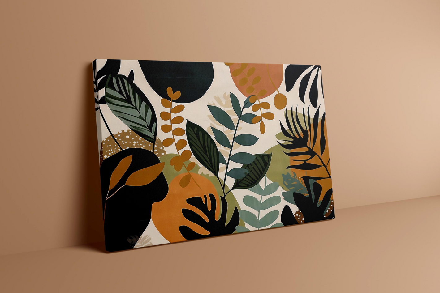 Tropical Tranquility: Mid-Century Modern Abstract Leaf Art | Serene & Chic Wall Decor
