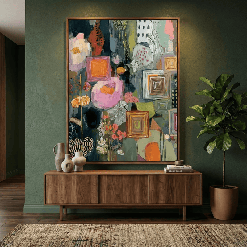 Floral Wall Art Print: Vibrant Boho Colors - Mixed Media Style