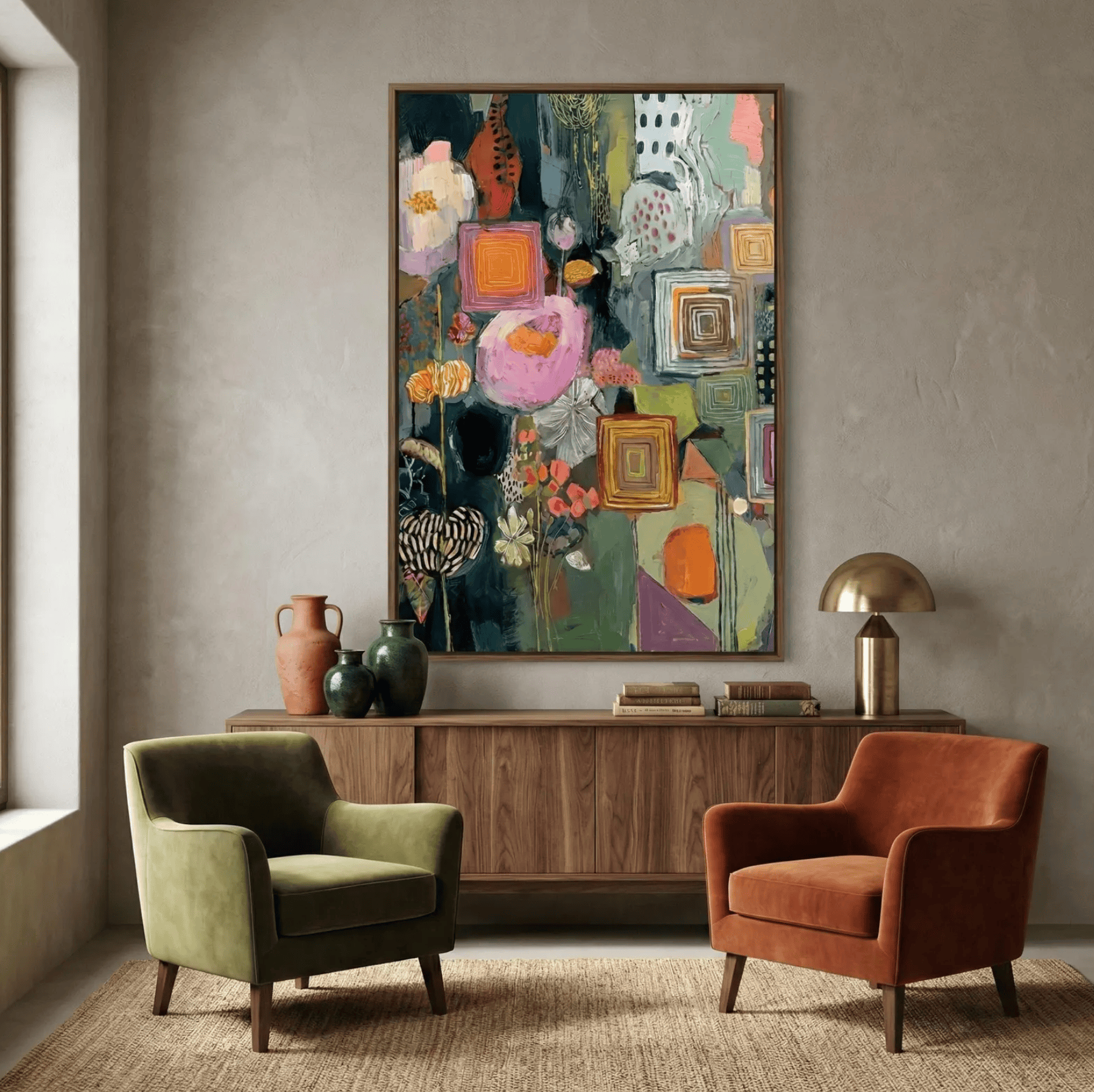 Floral Wall Art Print: Vibrant Boho Colors - Mixed Media Style