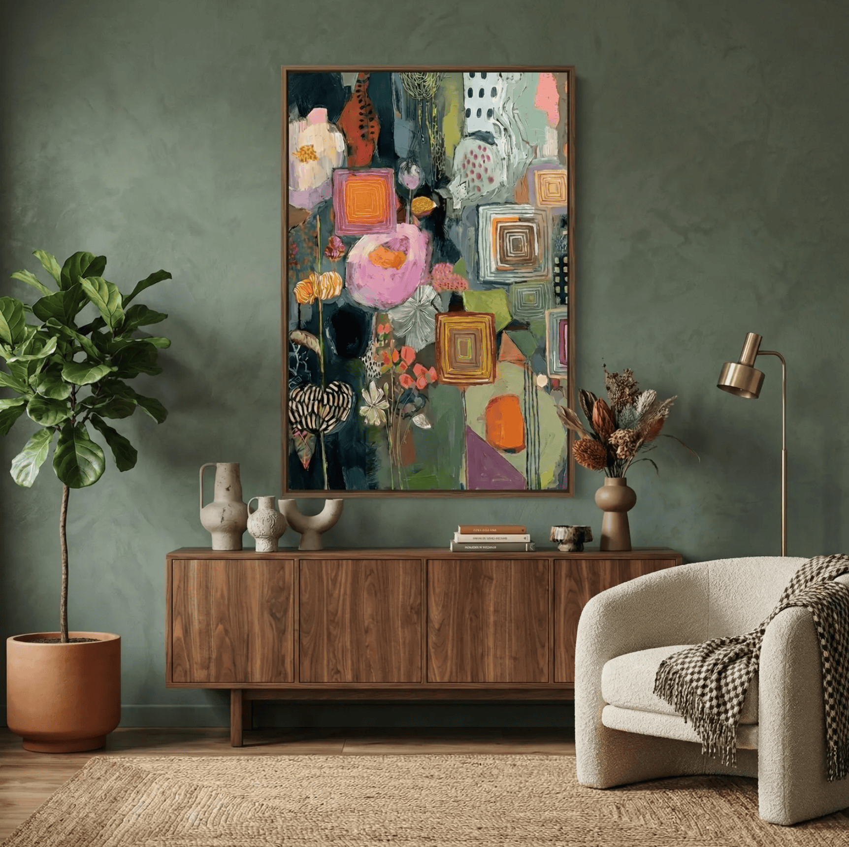 Floral Wall Art Print: Vibrant Boho Colors - Mixed Media Style
