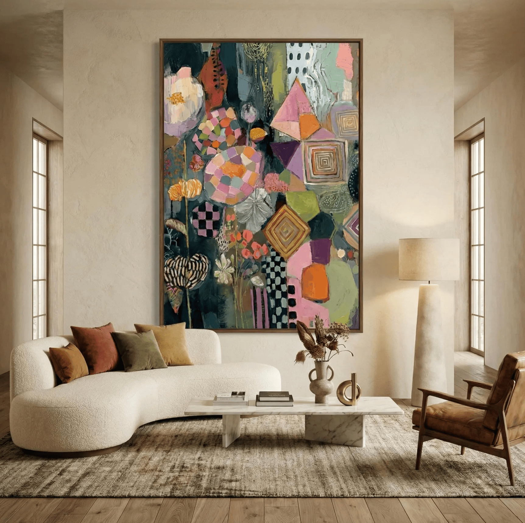 Floral Wall Art Print: Vibrant Boho Colors - Mixed Media Style
