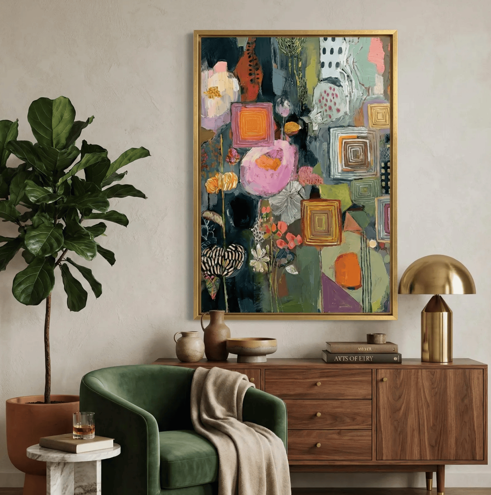 Floral Wall Art Print: Vibrant Boho Colors - Mixed Media Style