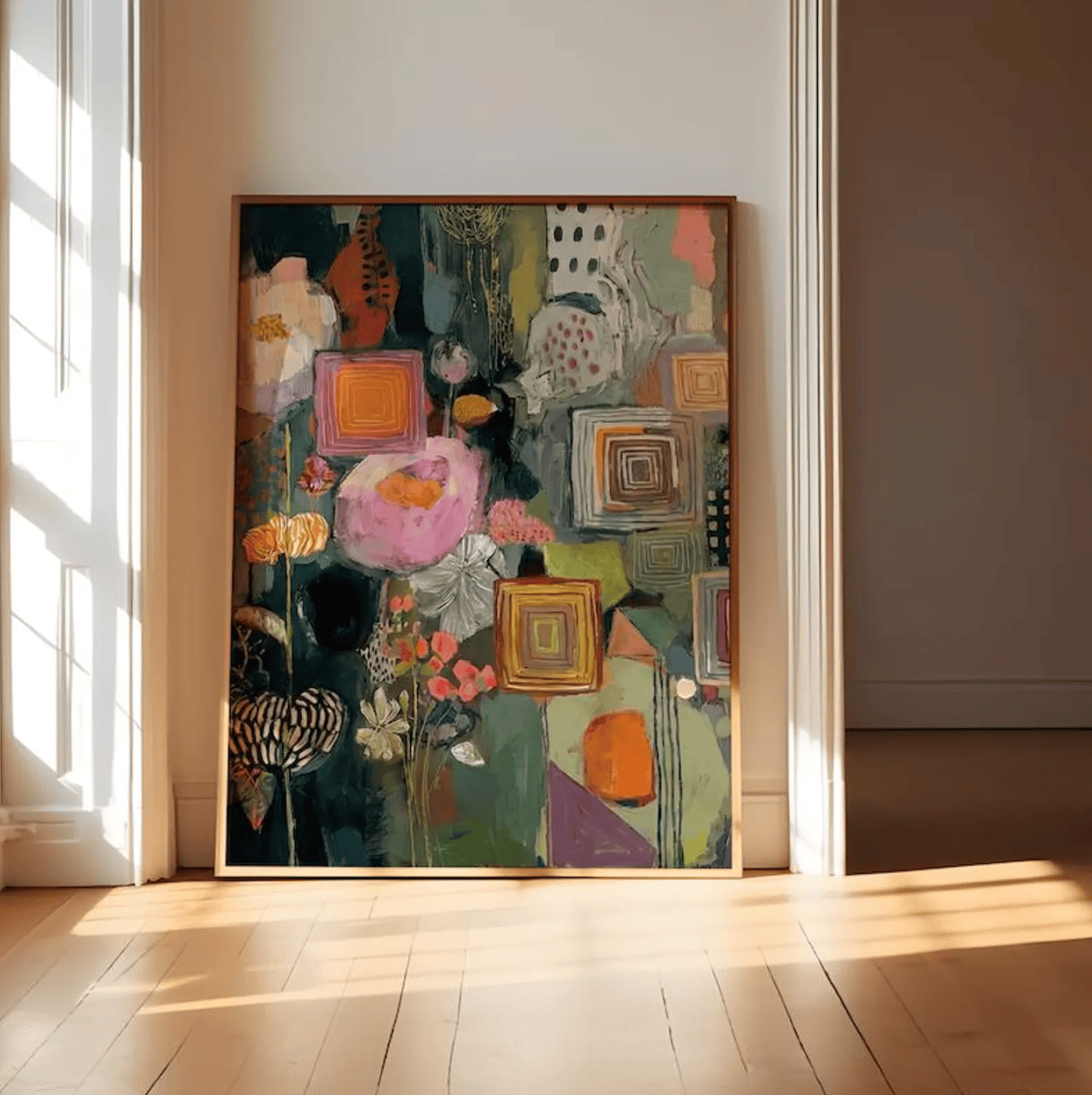 Floral Wall Art Print: Vibrant Boho Colors - Mixed Media Style