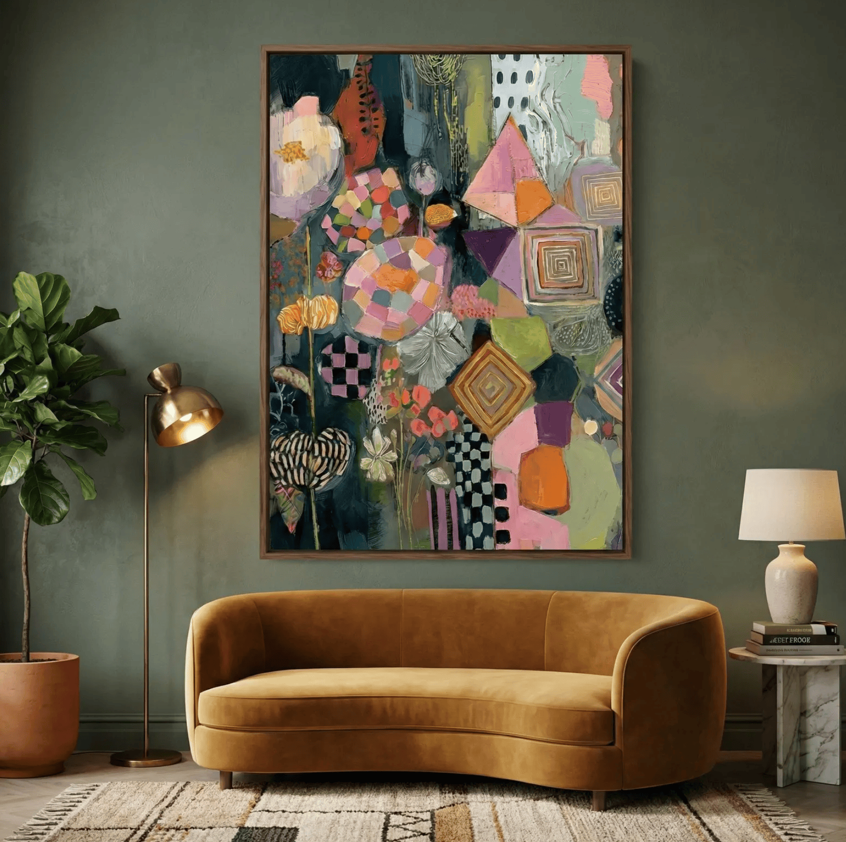 Floral Wall Art Print: Vibrant Boho Colors - Mixed Media Style