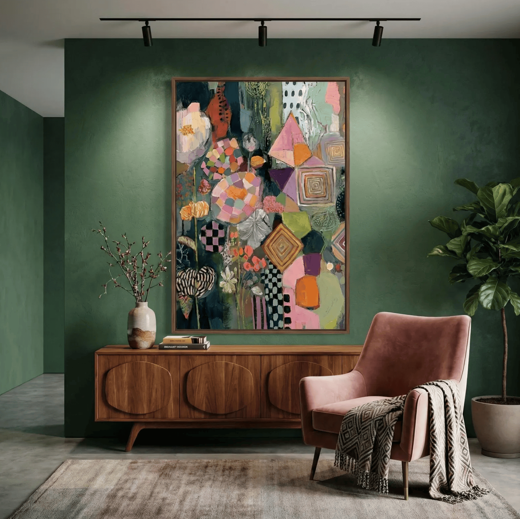 Floral Wall Art Print: Vibrant Boho Colors - Mixed Media Style