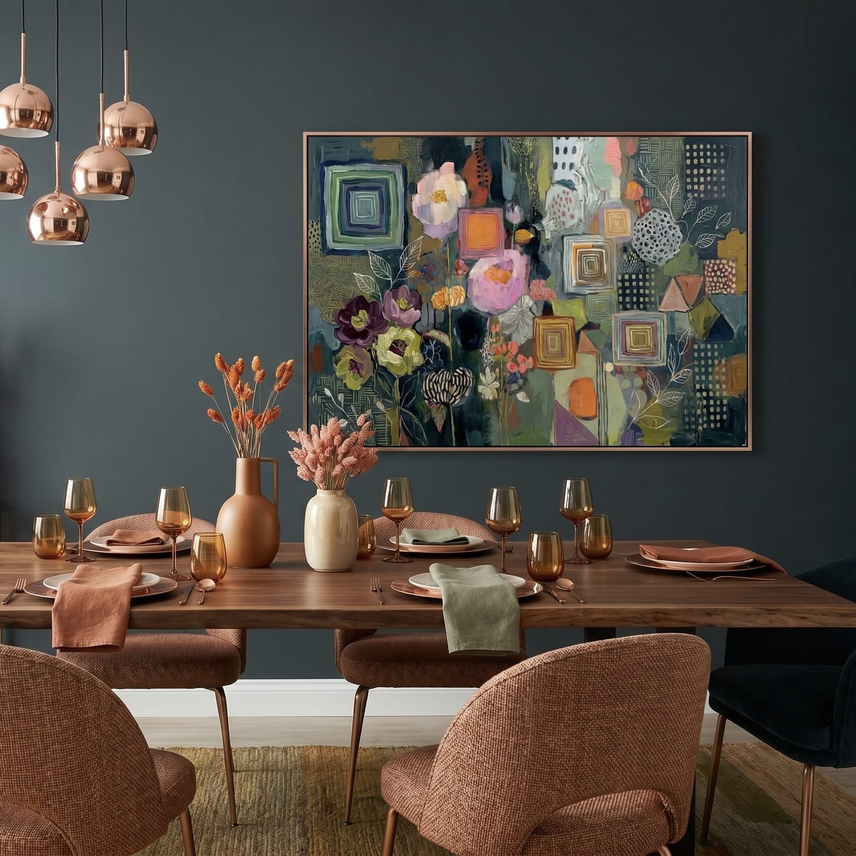 Earth Tones Botanical Wall Art Mixed Media Abstract