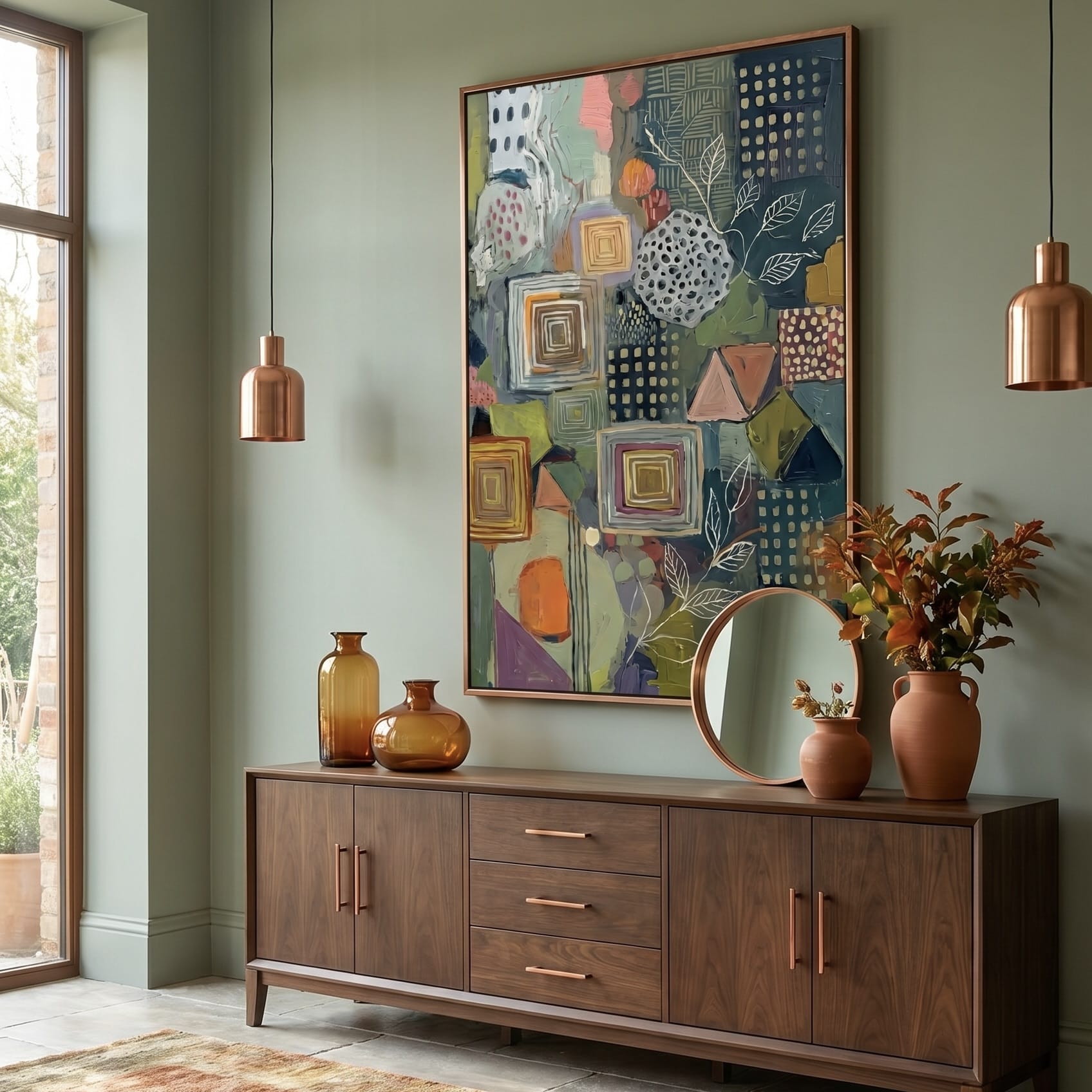 Earth Tones Botanical Wall Art Mixed Media Abstract