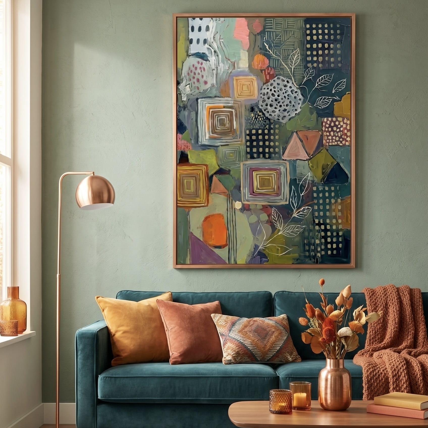 Earth Tones Botanical Wall Art Mixed Media Abstract