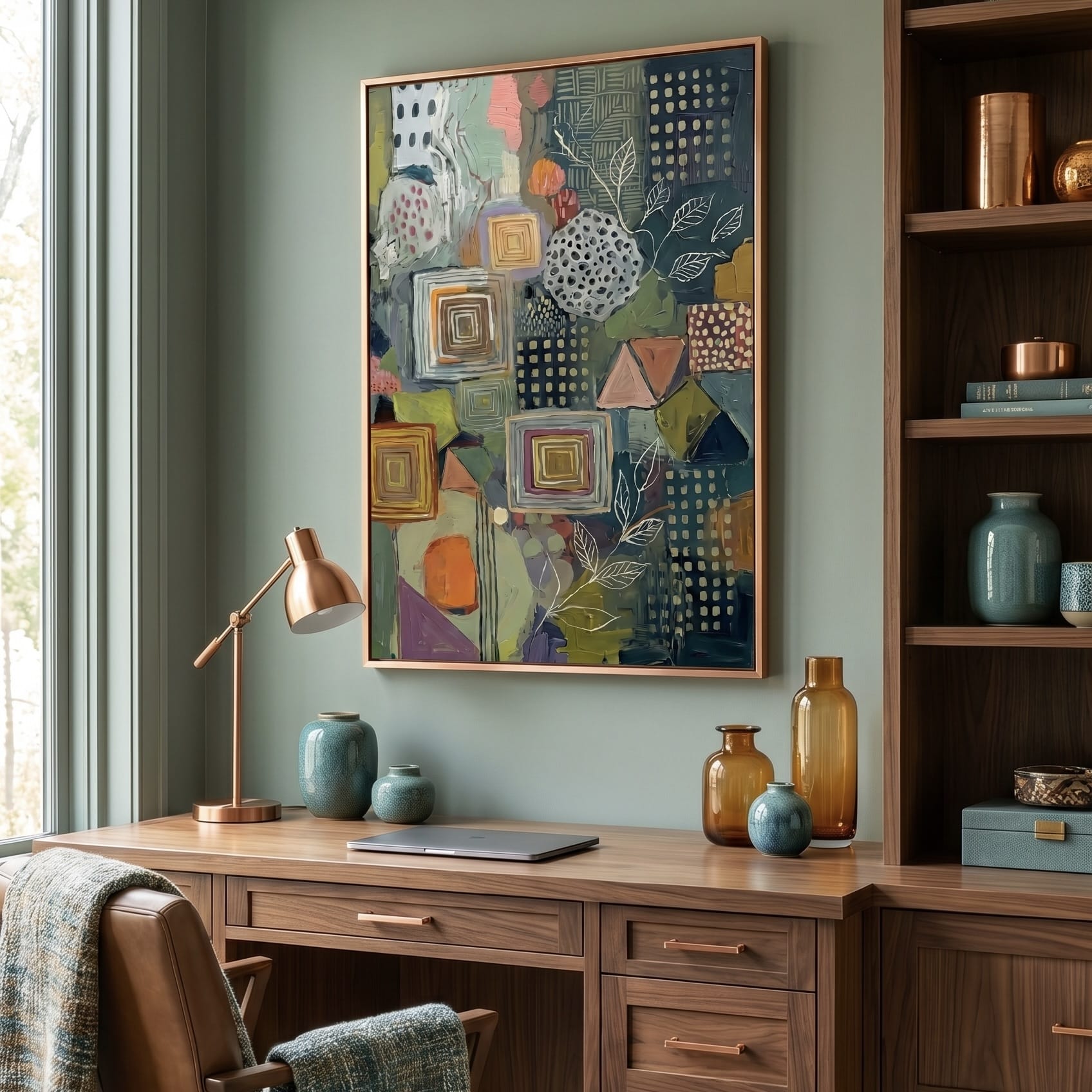Earth Tones Botanical Wall Art Mixed Media Abstract