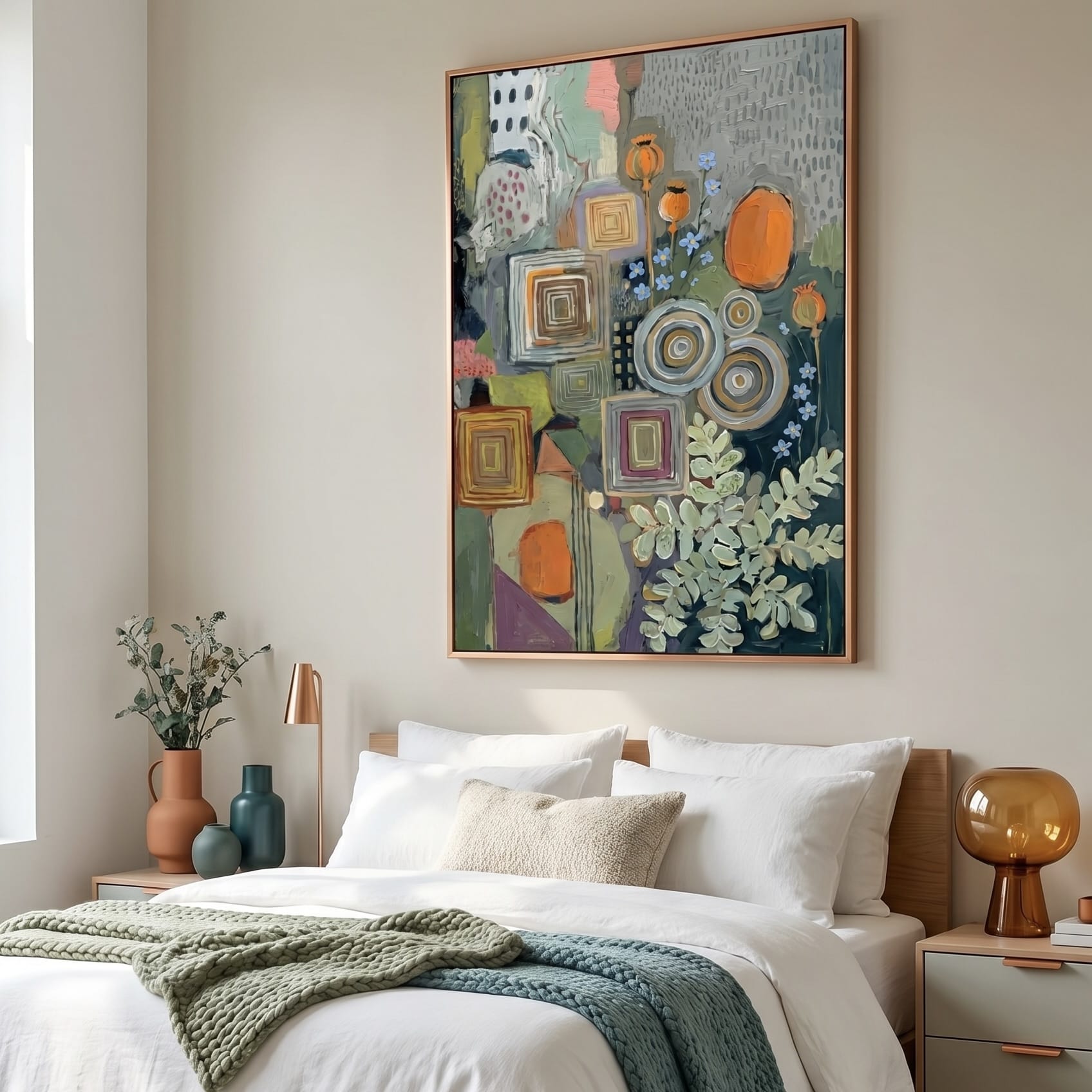 Organic Wall Art: Deep Blue, Green & Burnt Orange Abstract
