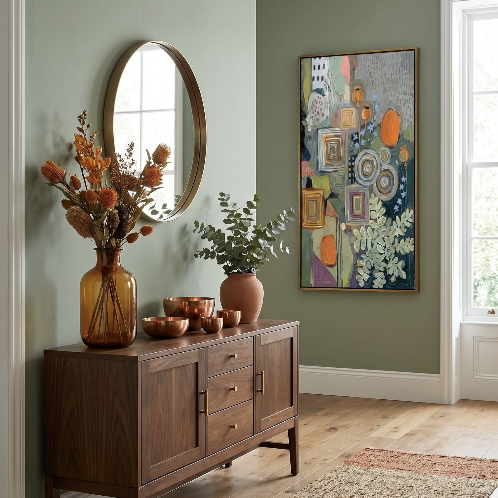 Organic Wall Art: Deep Blue, Green & Burnt Orange Abstract