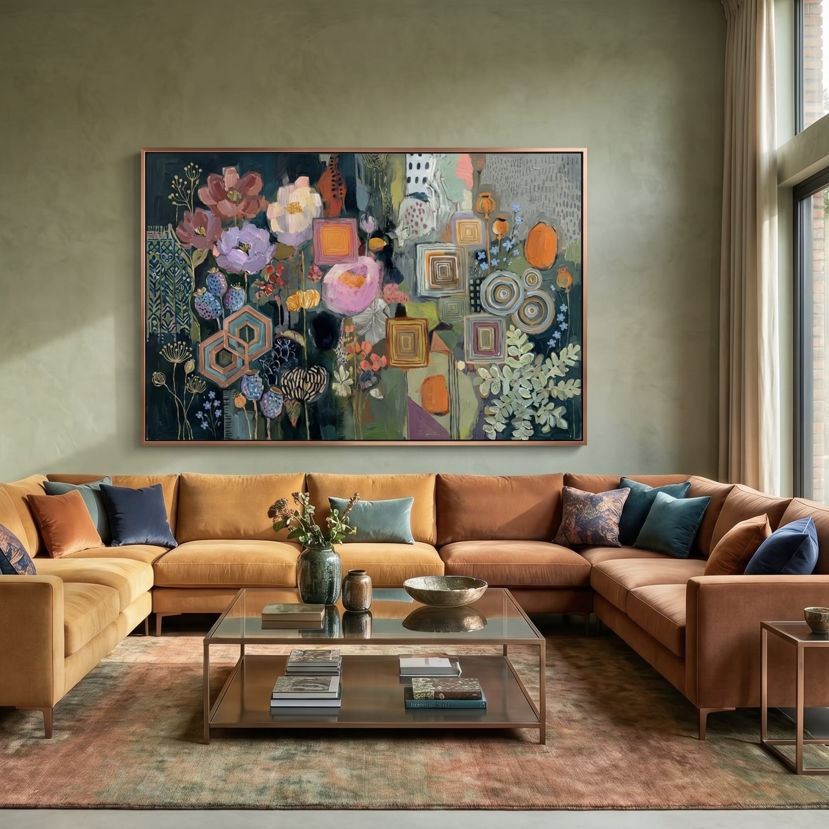 Organic Wall Art: Deep Blue, Green & Burnt Orange Abstract