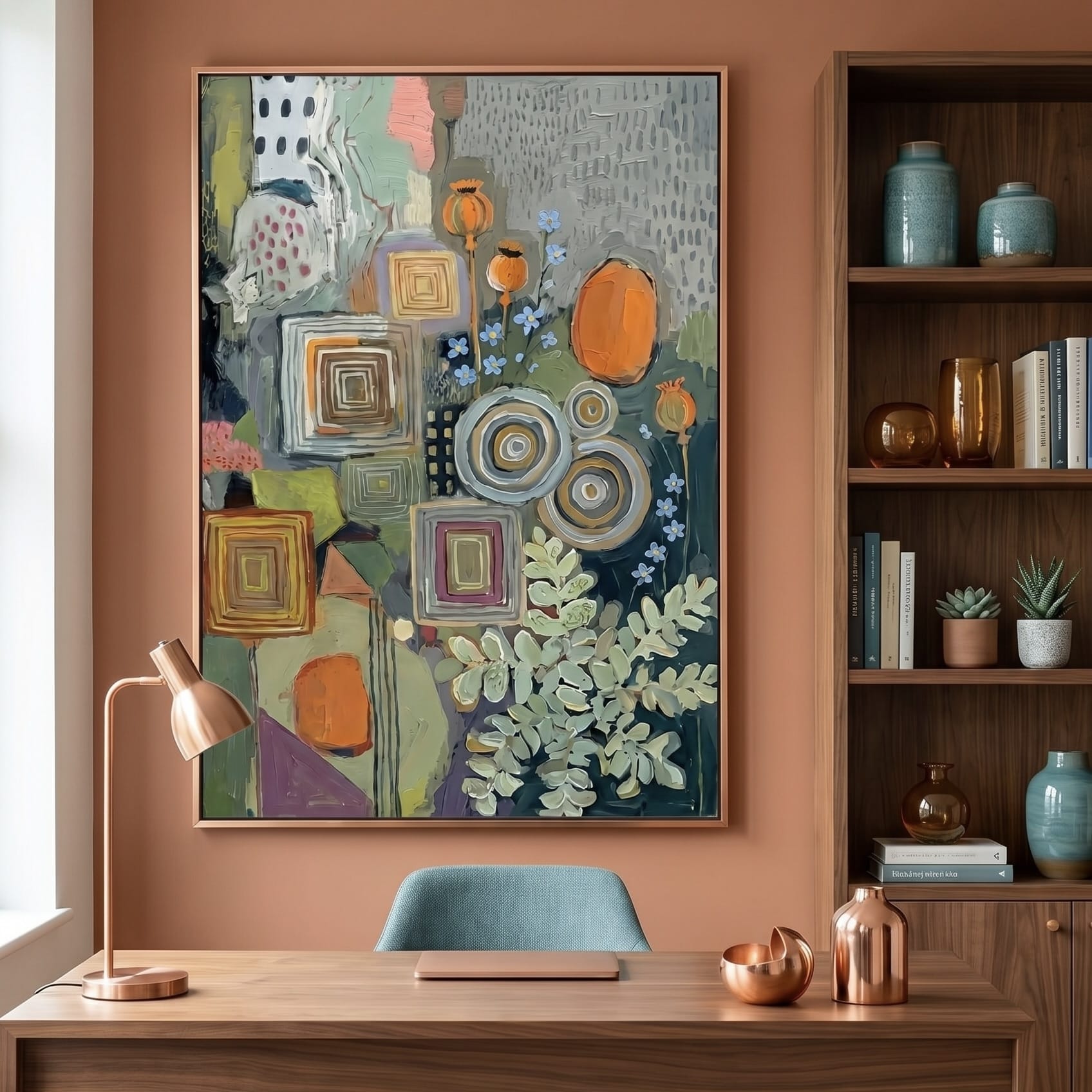 Organic Wall Art: Deep Blue, Green & Burnt Orange Abstract