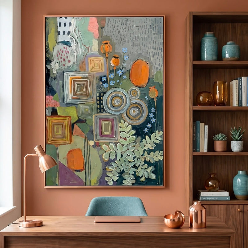 Organic Wall Art: Deep Blue, Green & Burnt Orange Abstract