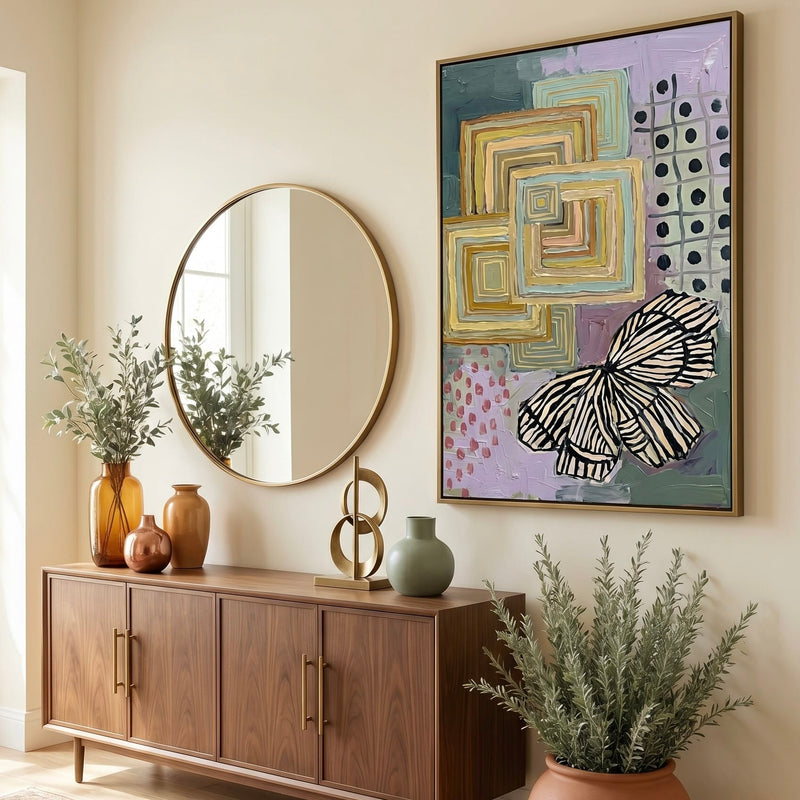 Botanical Butterfly Wall Art Mixed Media Abstract