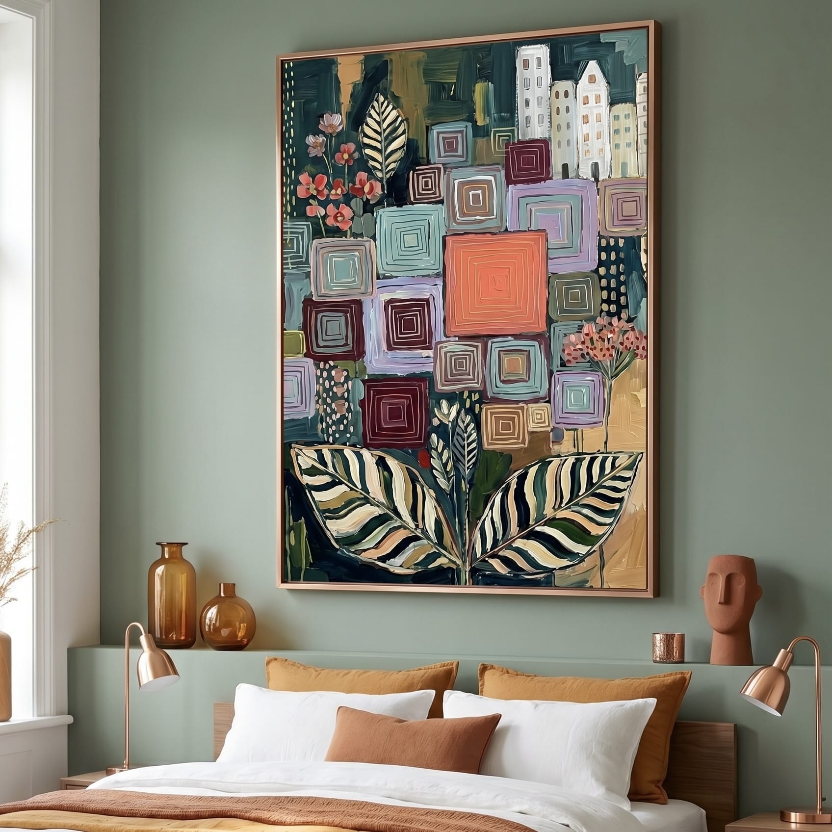 Earth Tones Botanical Wall Art - Rustic Texture and Flowers