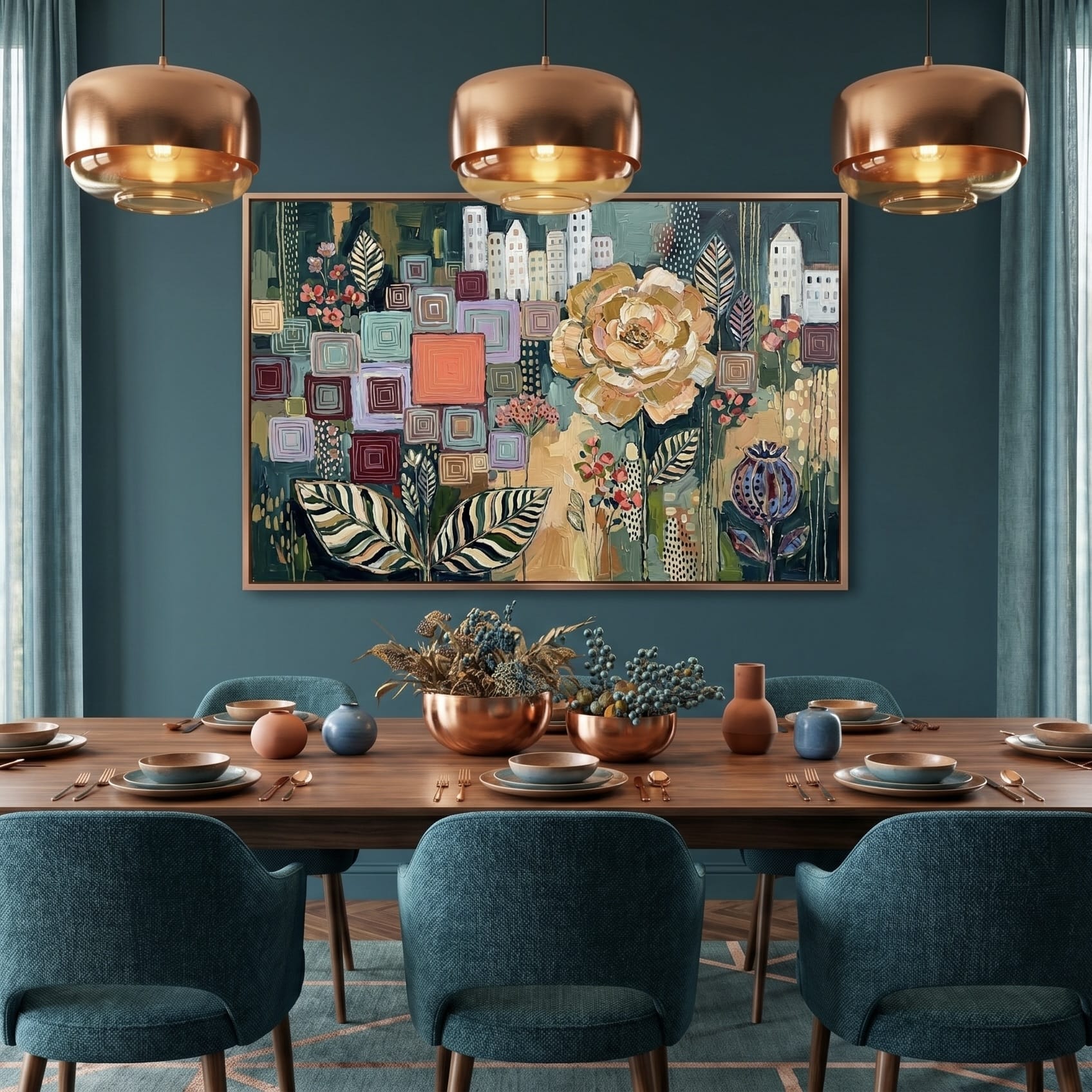 Earth Tones Botanical Wall Art - Rustic Texture and Flowers