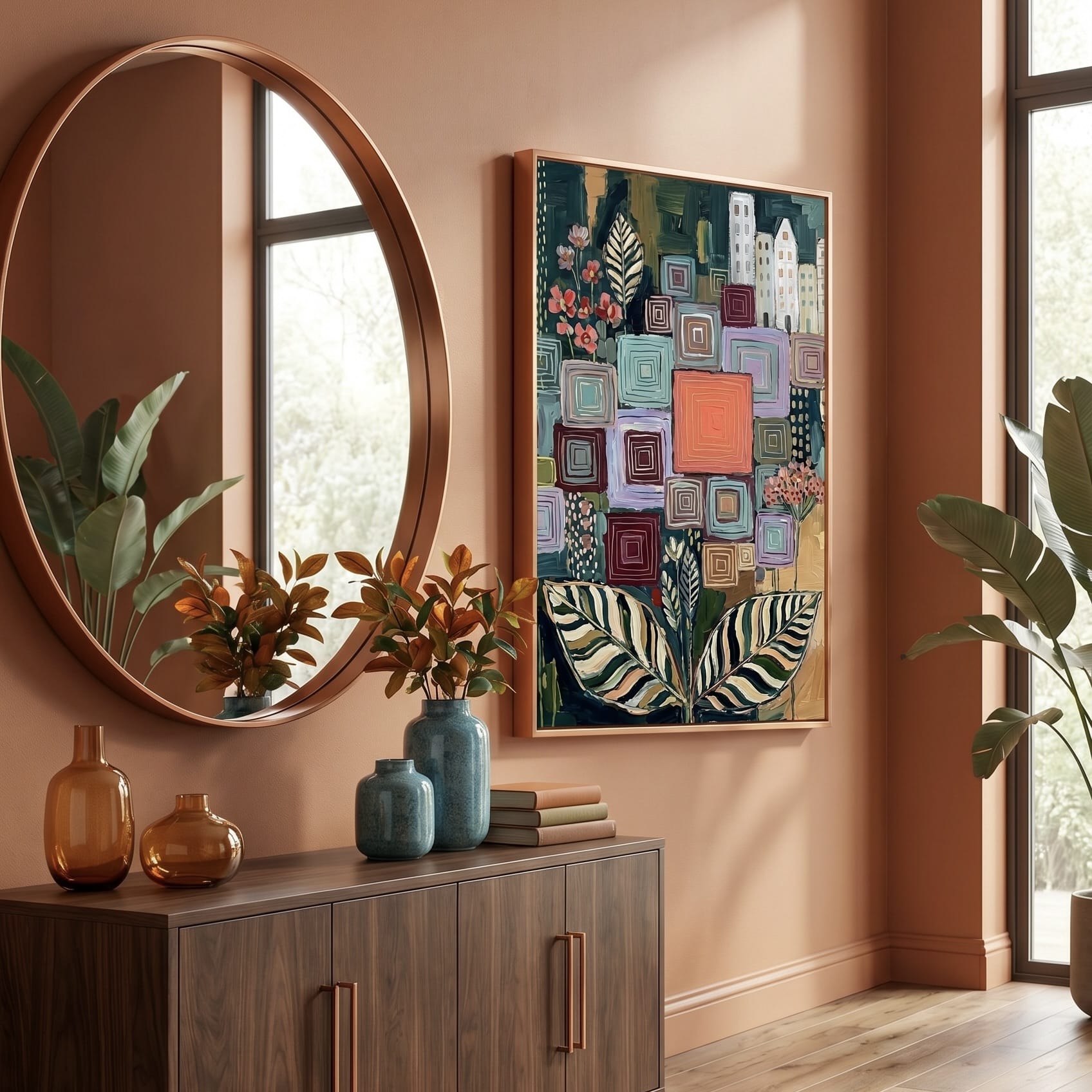 Earth Tones Botanical Wall Art - Rustic Texture and Flowers
