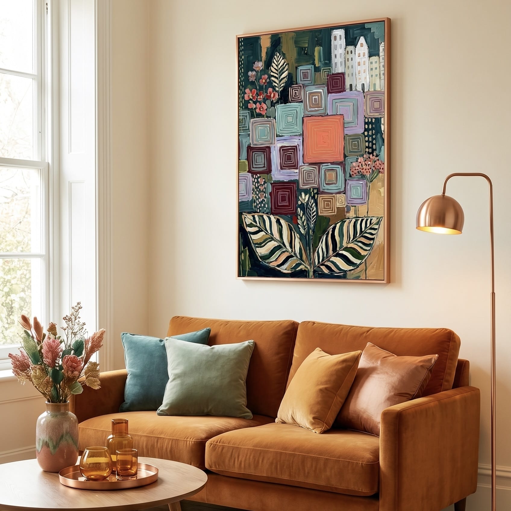Earth Tones Botanical Wall Art - Rustic Texture and Flowers