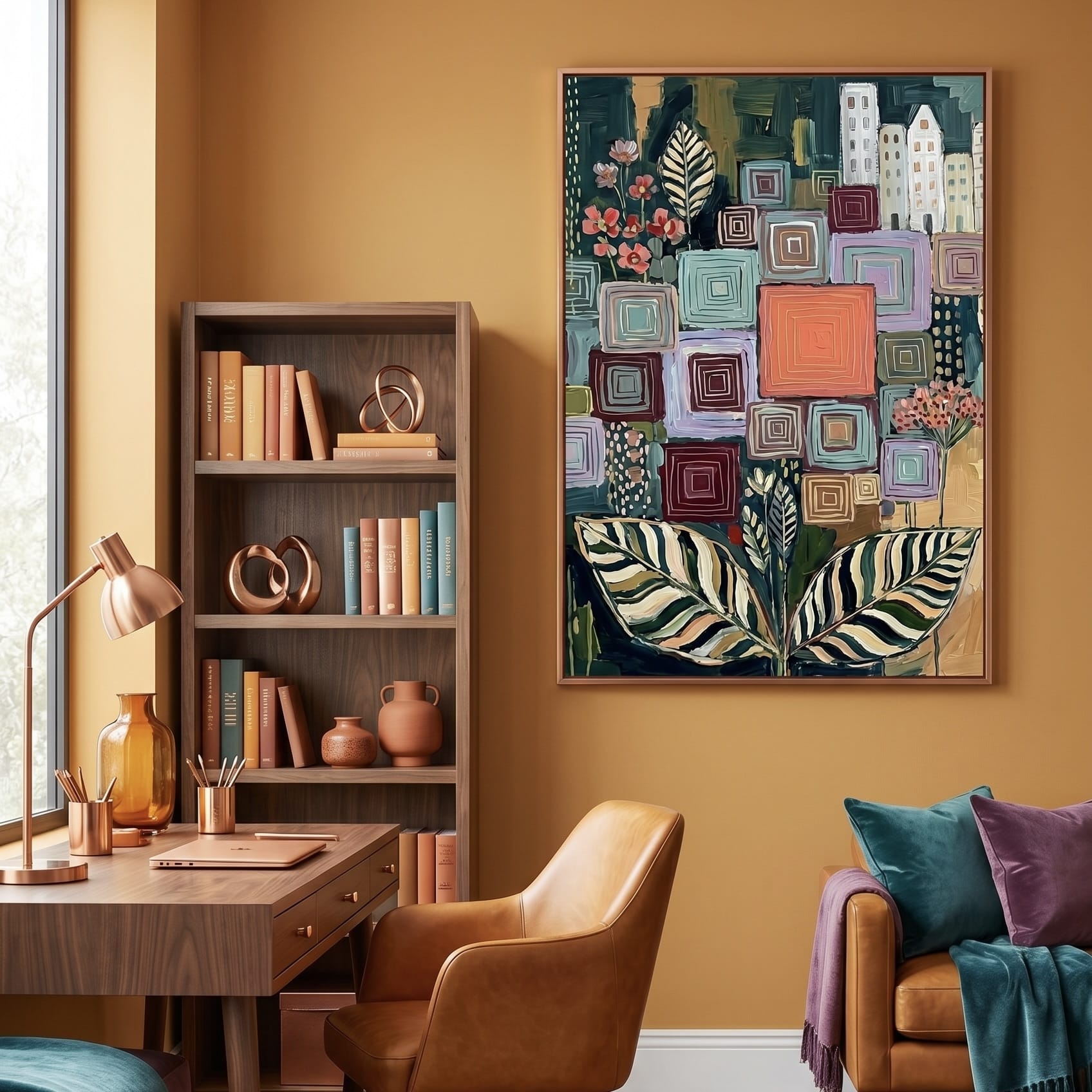 Earth Tones Botanical Wall Art - Rustic Texture and Flowers