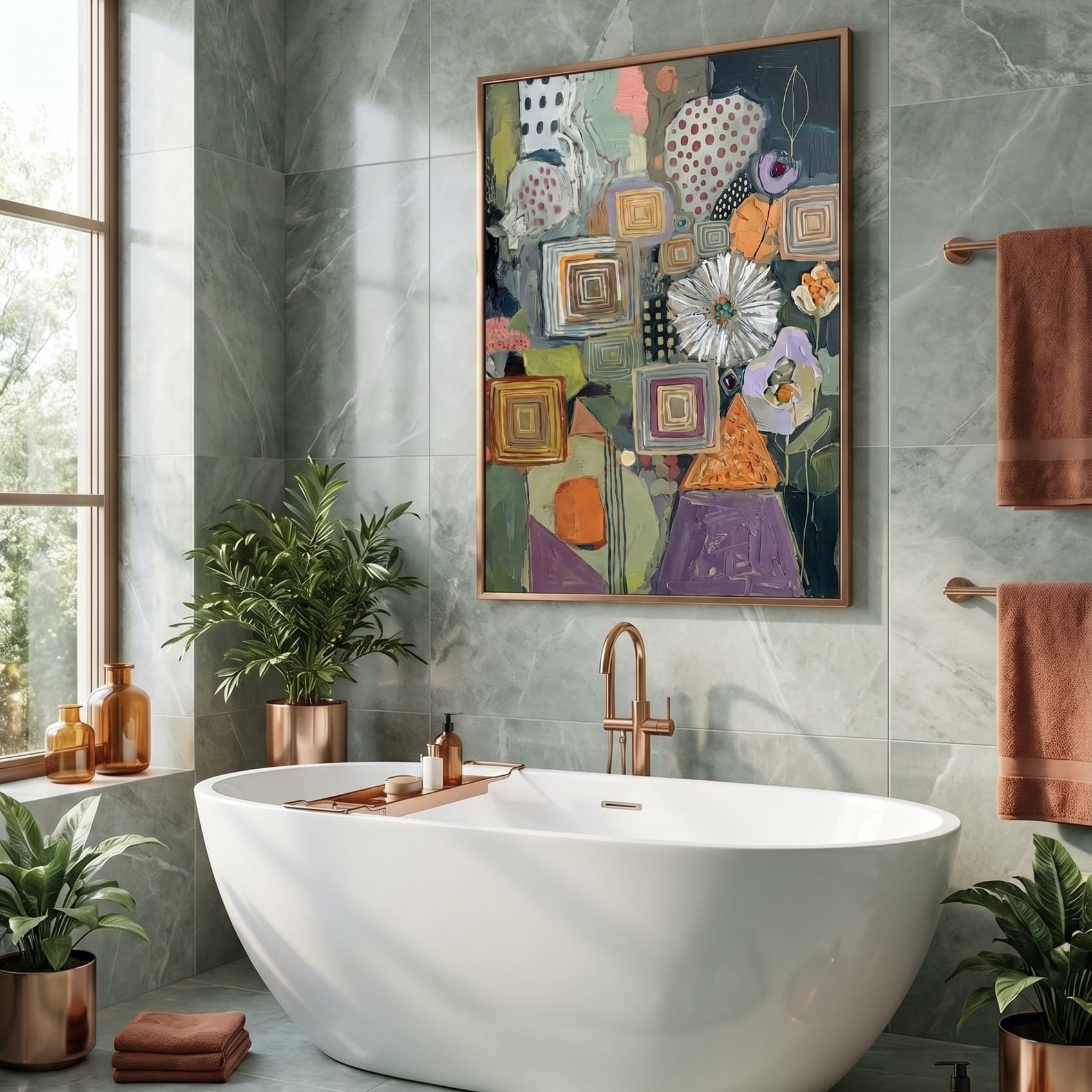 Geometric Botanical Wall Art: Earthy Olive and Terracotta Tones