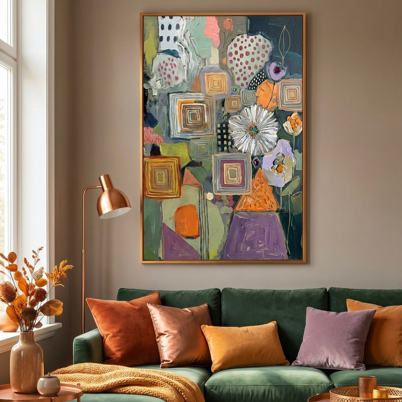 Geometric Botanical Wall Art: Earthy Olive and Terracotta Tones