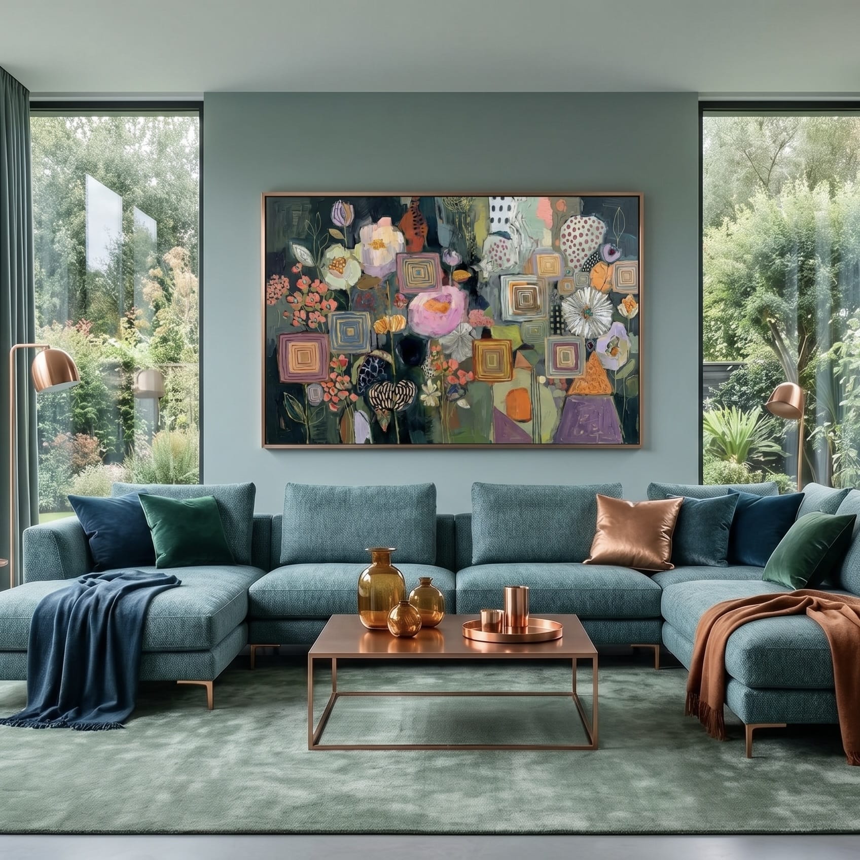 Geometric Botanical Wall Art: Earthy Olive and Terracotta Tones