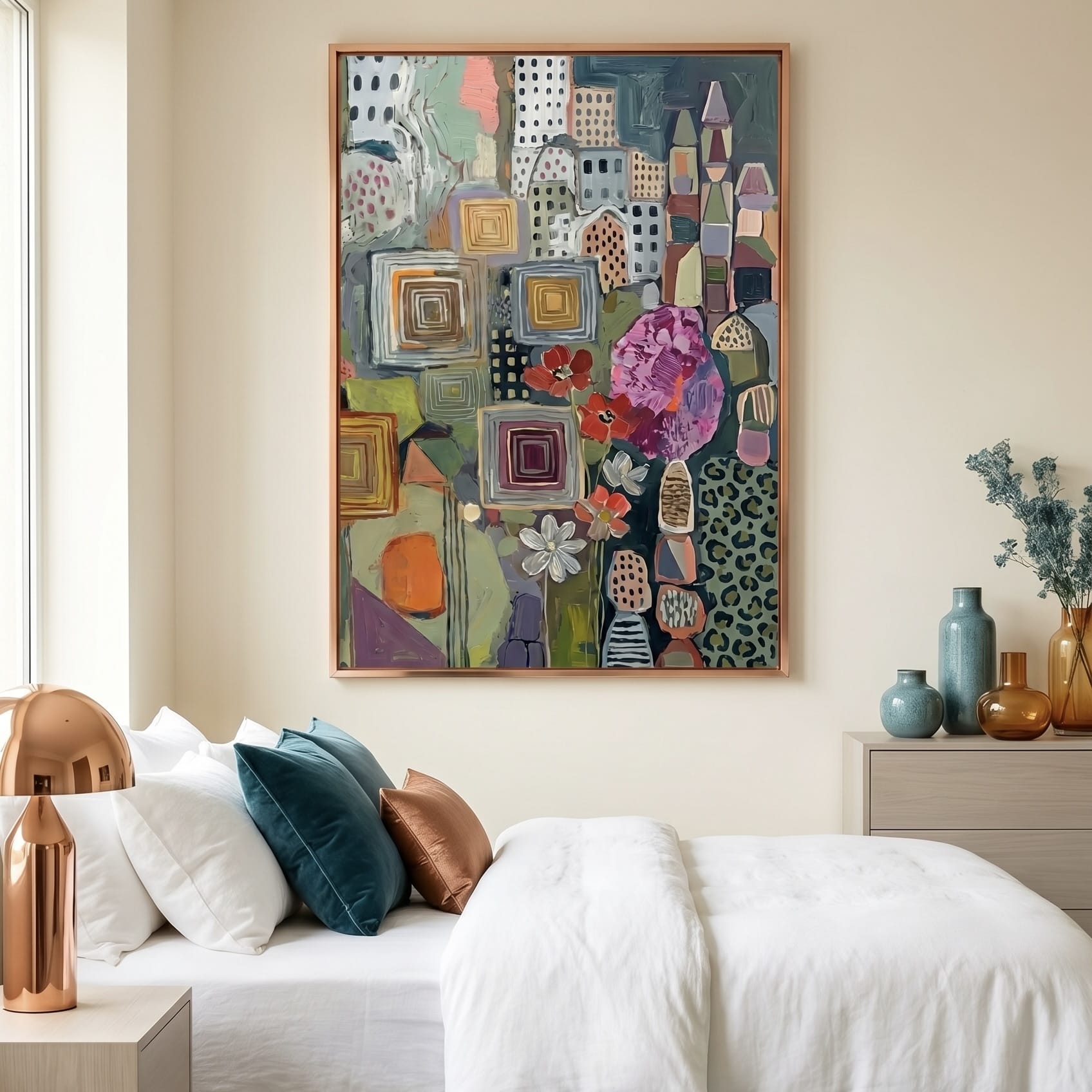 Wall Art: Purple Leaf Matrix - Abstract Botanical Design