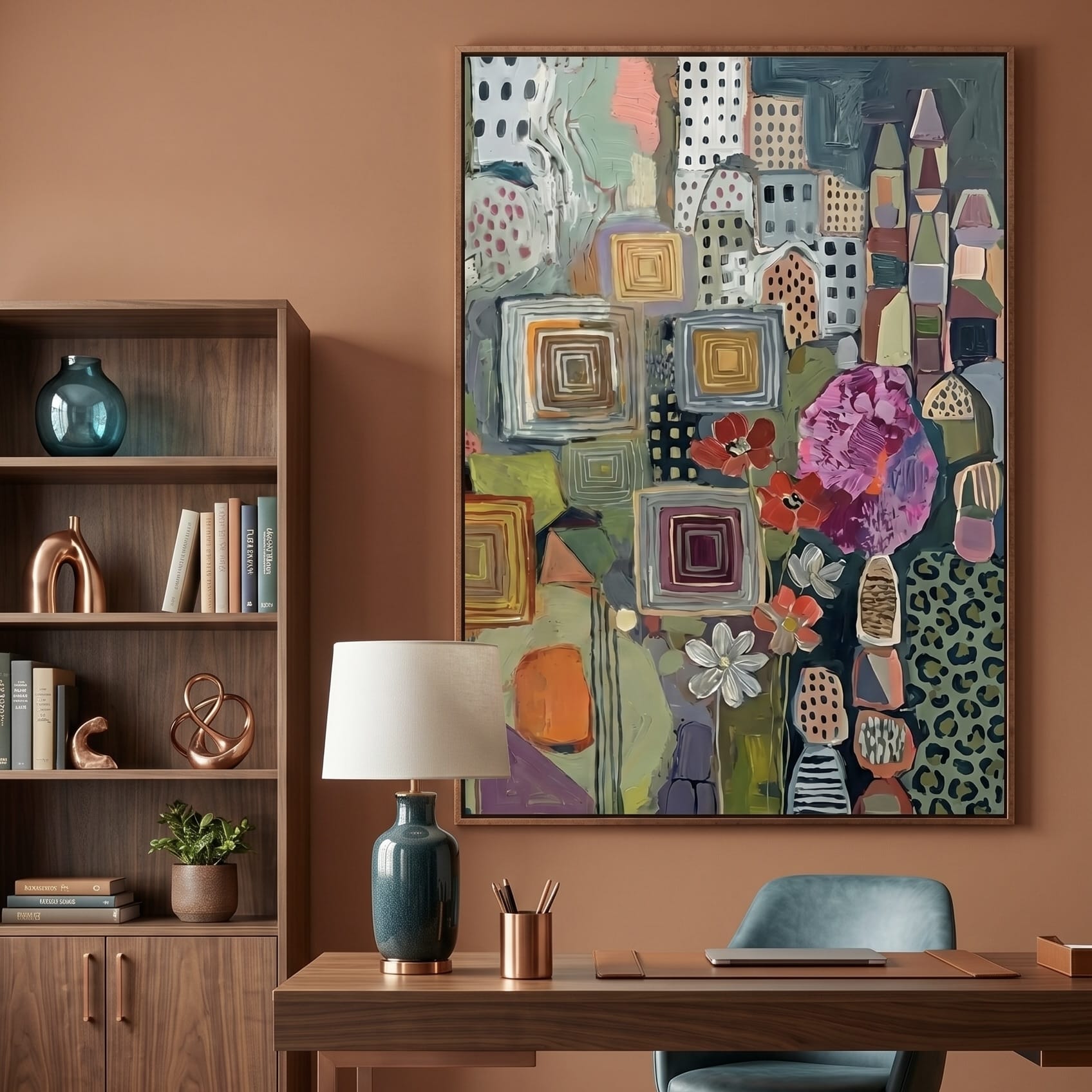 Wall Art: Purple Leaf Matrix - Abstract Botanical Design
