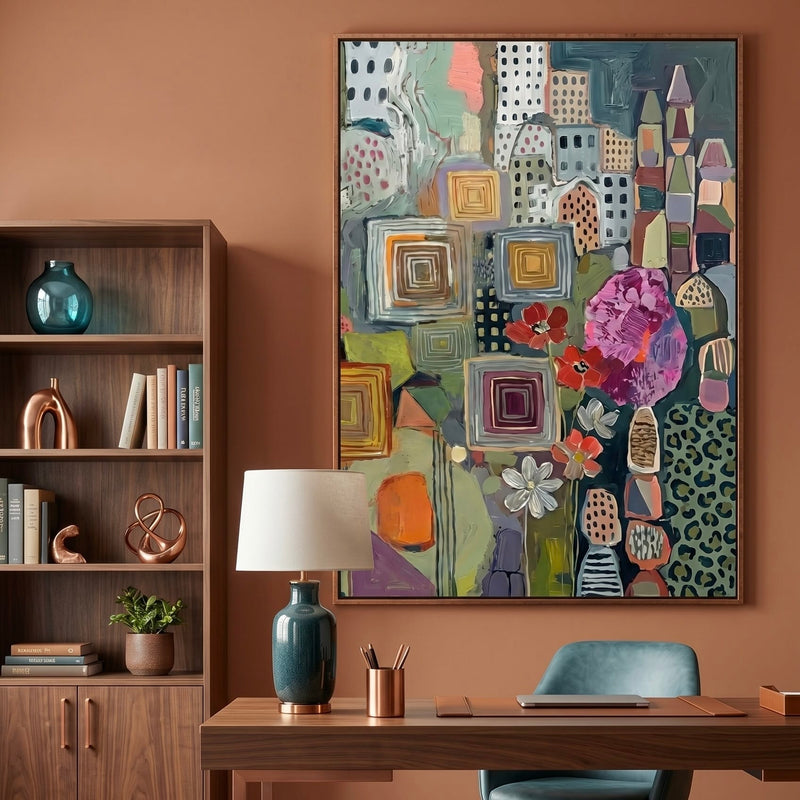 Wall Art: Purple Leaf Matrix - Abstract Botanical Design