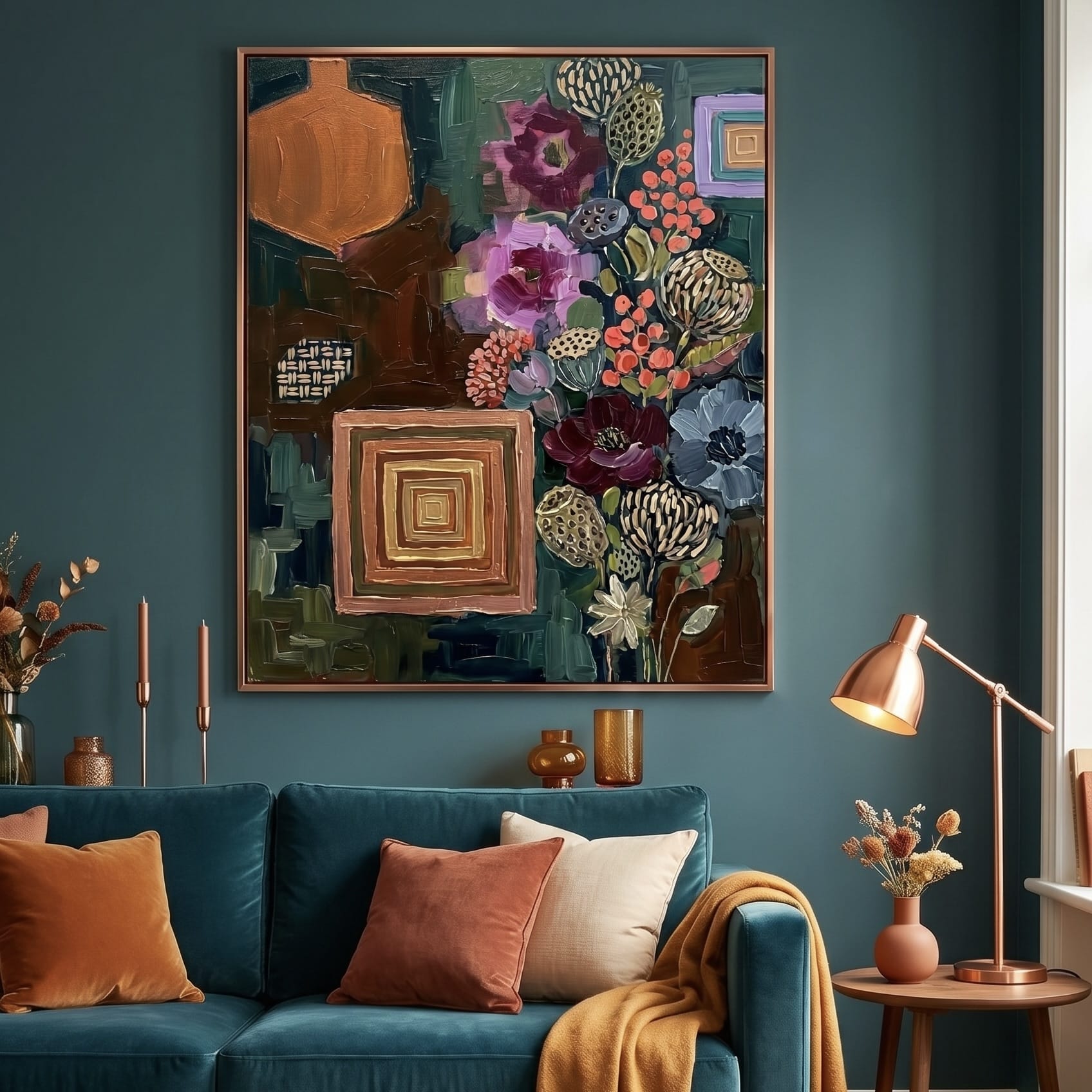 Earth Tones Botanical Flowers Wall Art Mixed Media Abstract