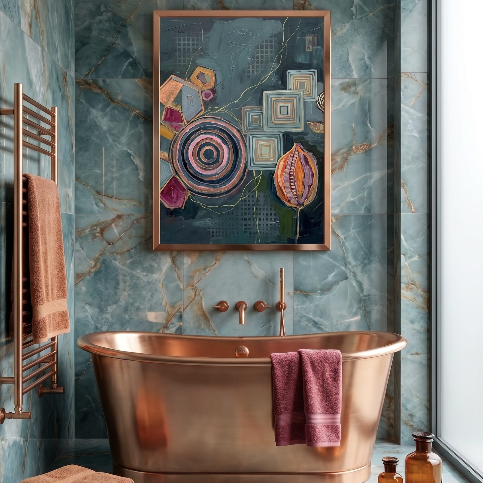 Soft Pink & Olive Abstract Wall Art - Gentle Concentric Pattern