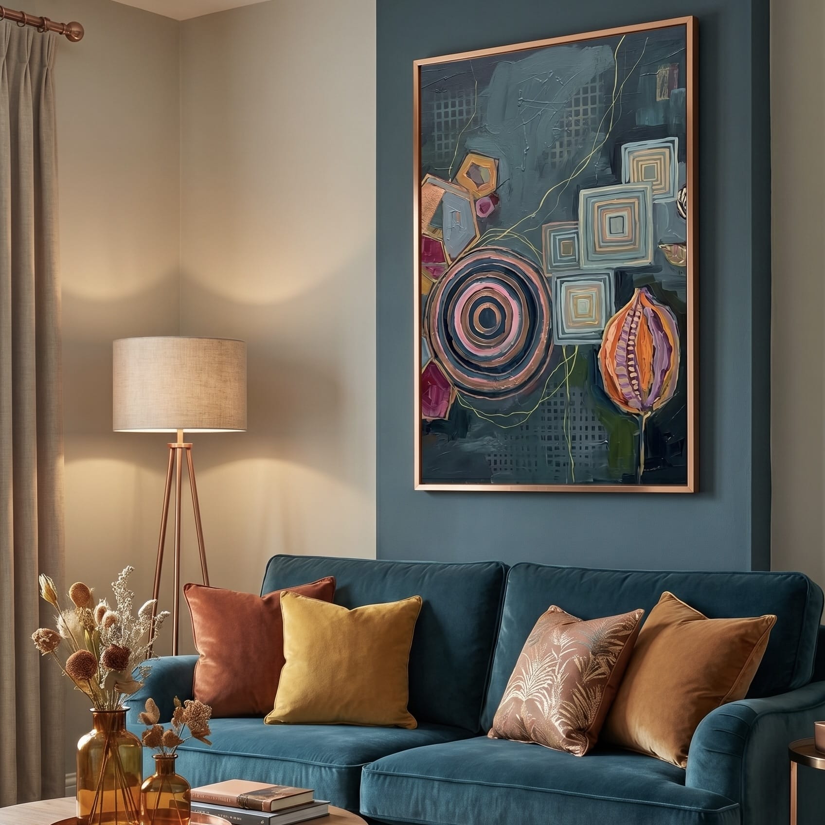 Soft Pink & Olive Abstract Wall Art - Gentle Concentric Pattern