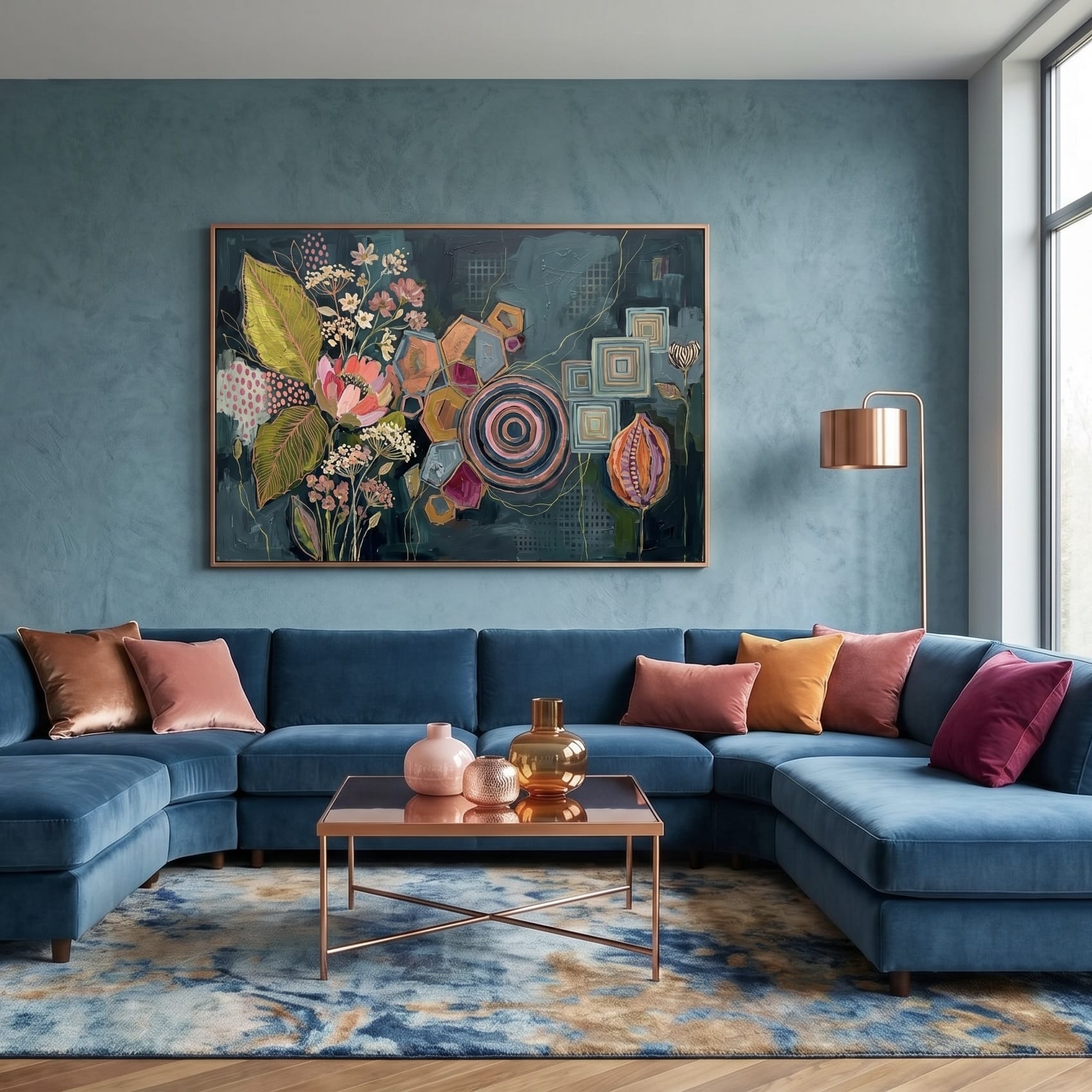 Soft Pink & Olive Abstract Wall Art - Gentle Concentric Pattern