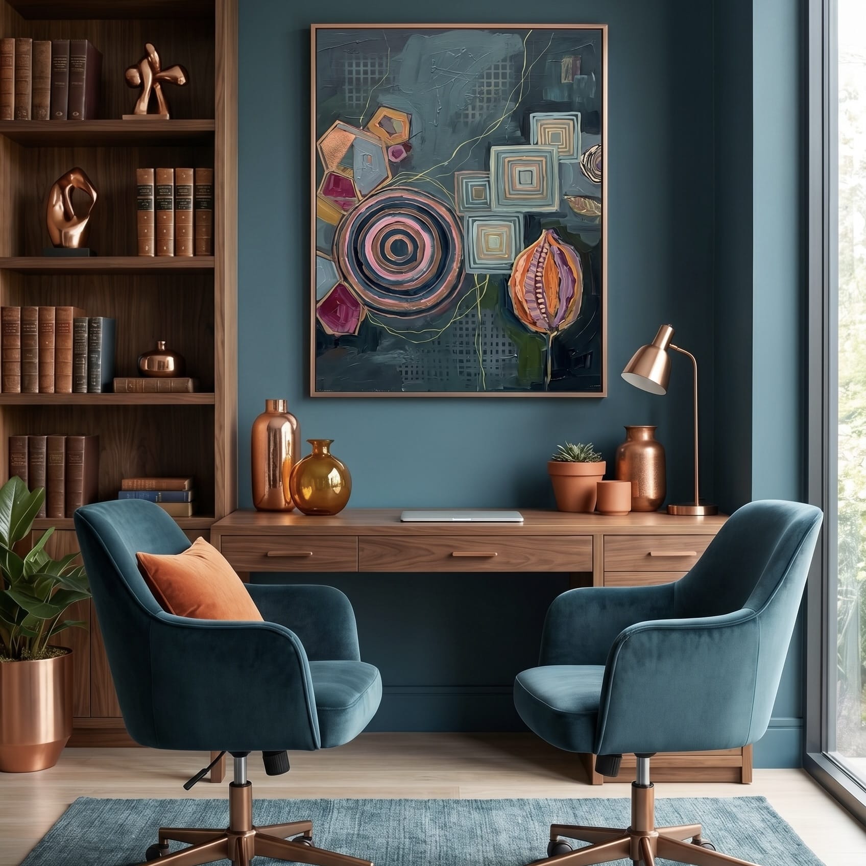 Soft Pink & Olive Abstract Wall Art - Gentle Concentric Pattern