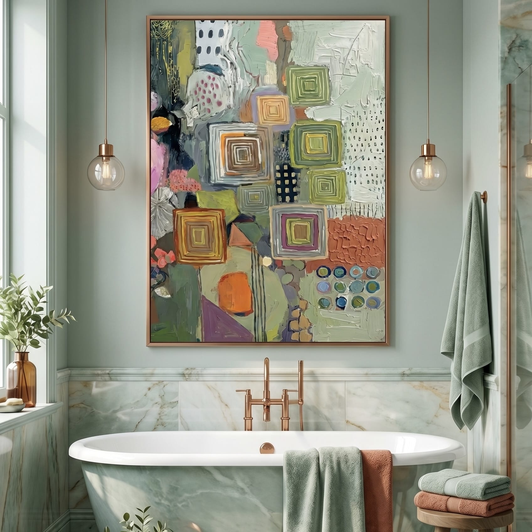 Earth Tone Botanical Wall Art - Rustic Texture and White Line Details