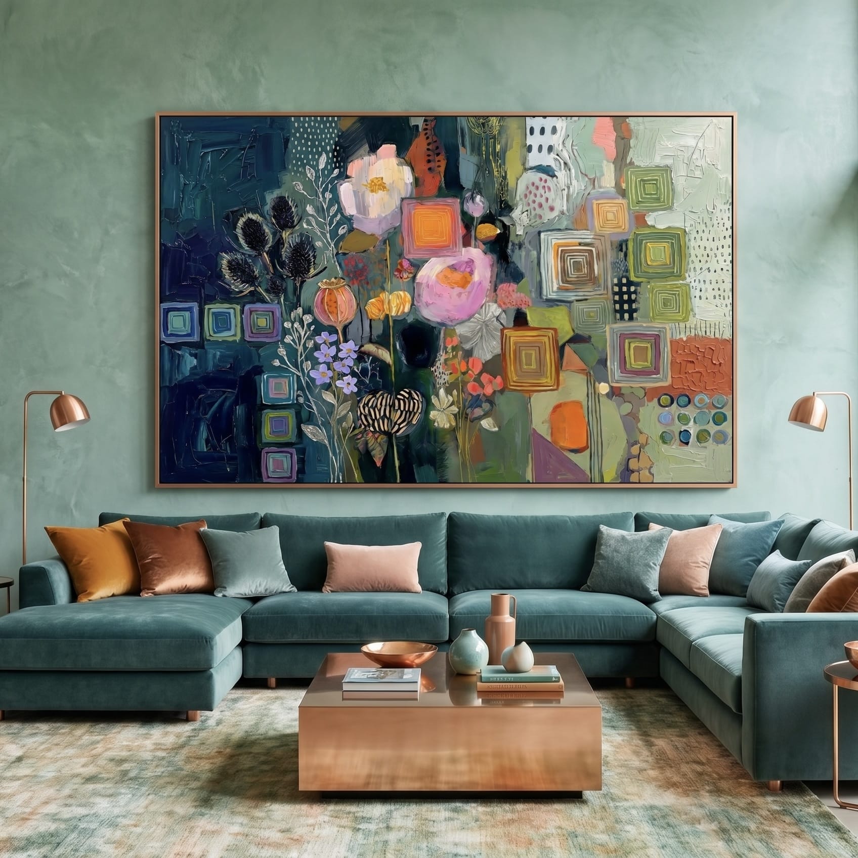 Earth Tone Botanical Wall Art - Rustic Texture and White Line Details