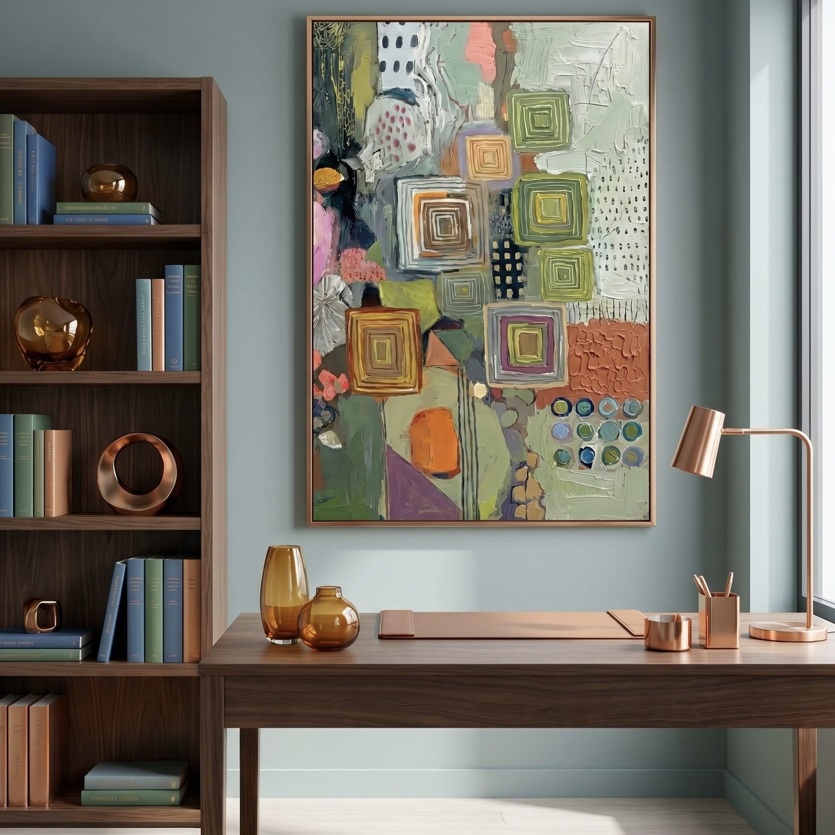 Earth Tone Botanical Wall Art - Rustic Texture and White Line Details