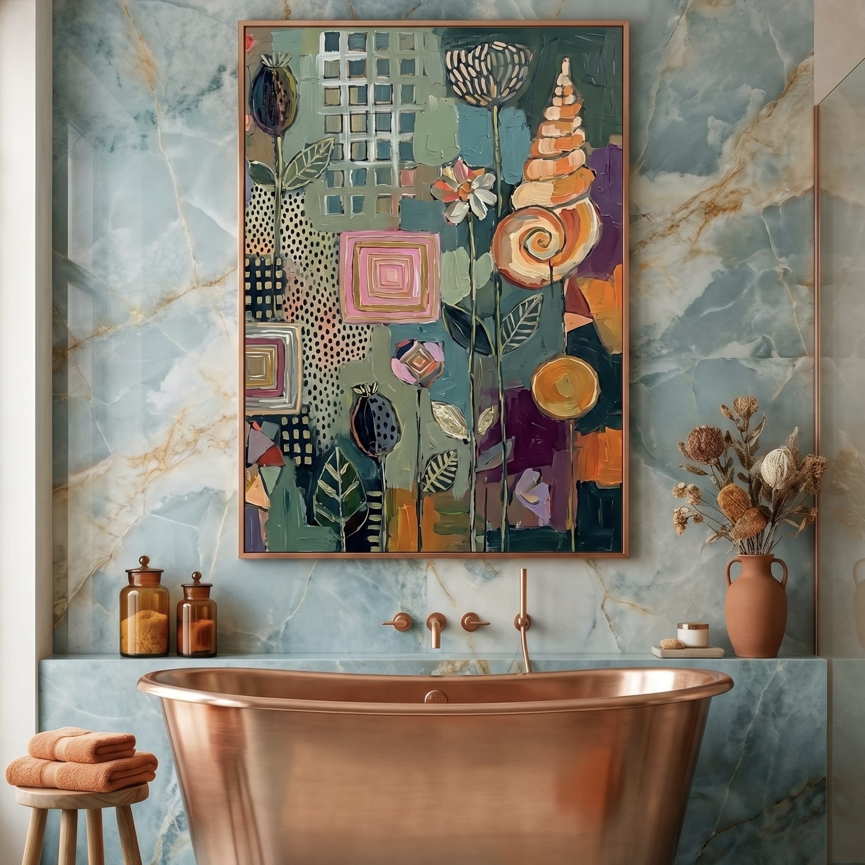 Abstract Wall Art: Muted Lavender and Sage Green - Soft Bohemian Decor