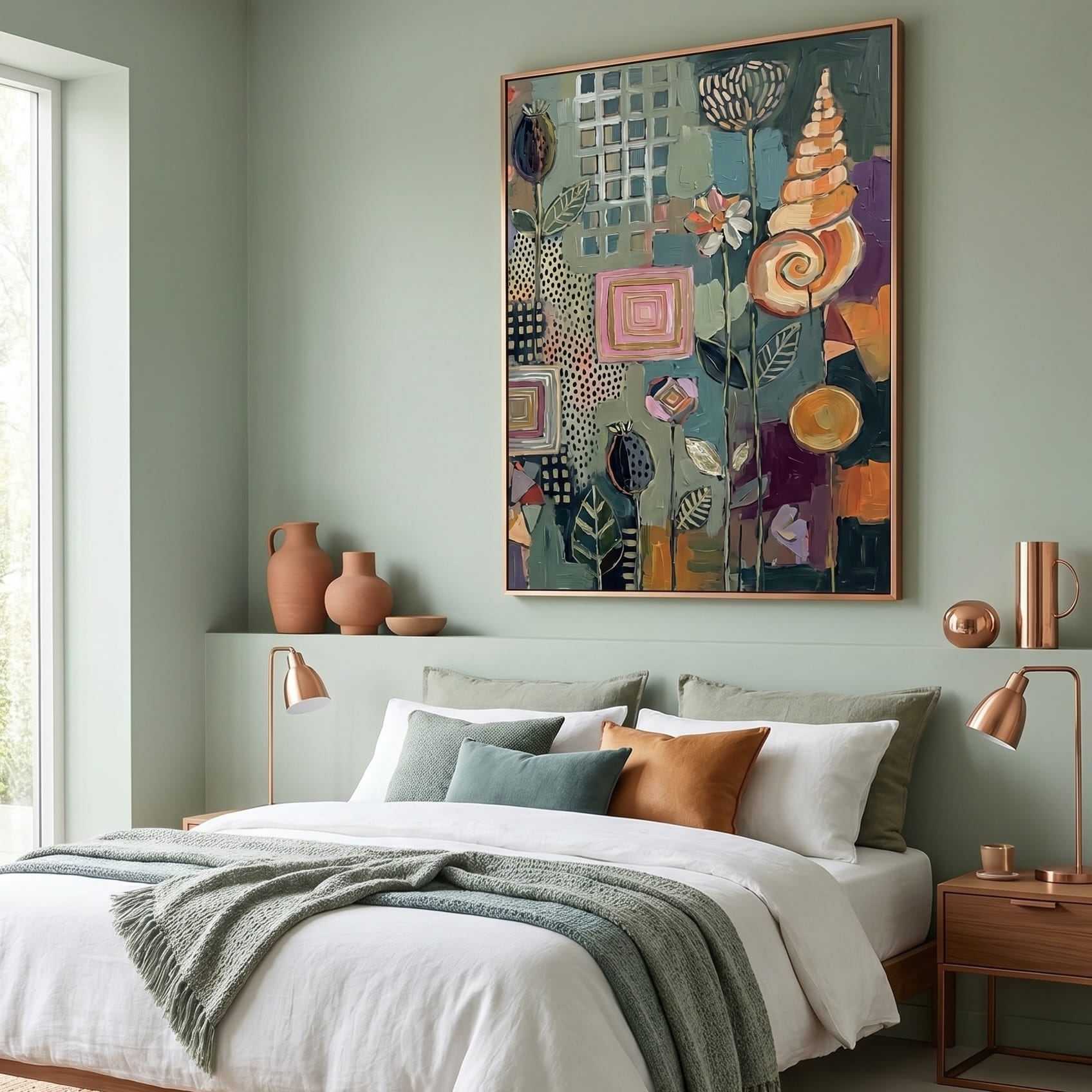 Abstract Wall Art: Muted Lavender and Sage Green - Soft Bohemian Decor