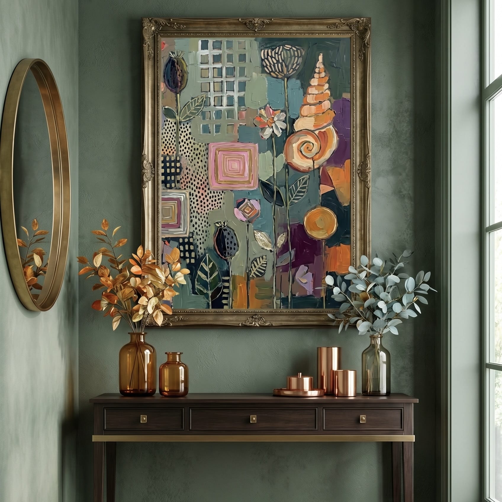 Abstract Wall Art: Muted Lavender and Sage Green - Soft Bohemian Decor