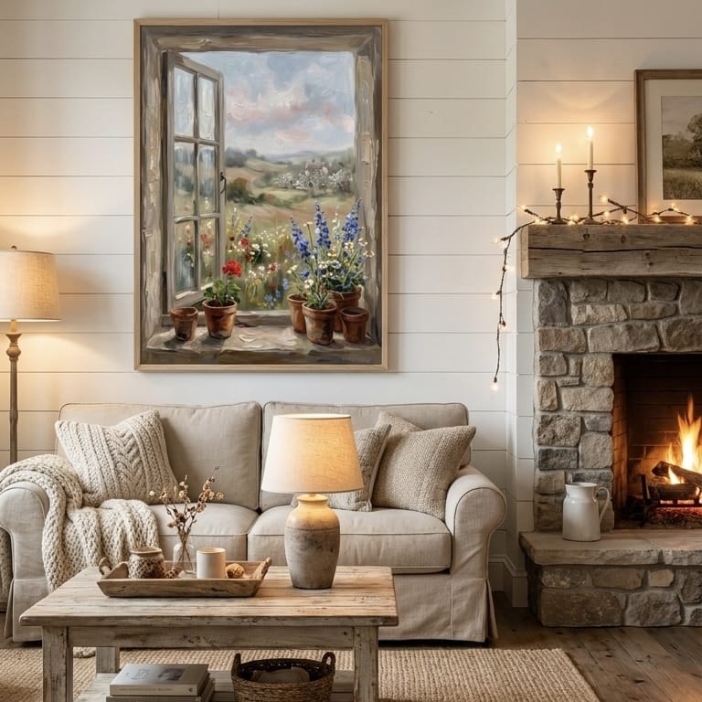 Countryside Wall Art: Sunlit Red Geraniums - Cottagecore Decor