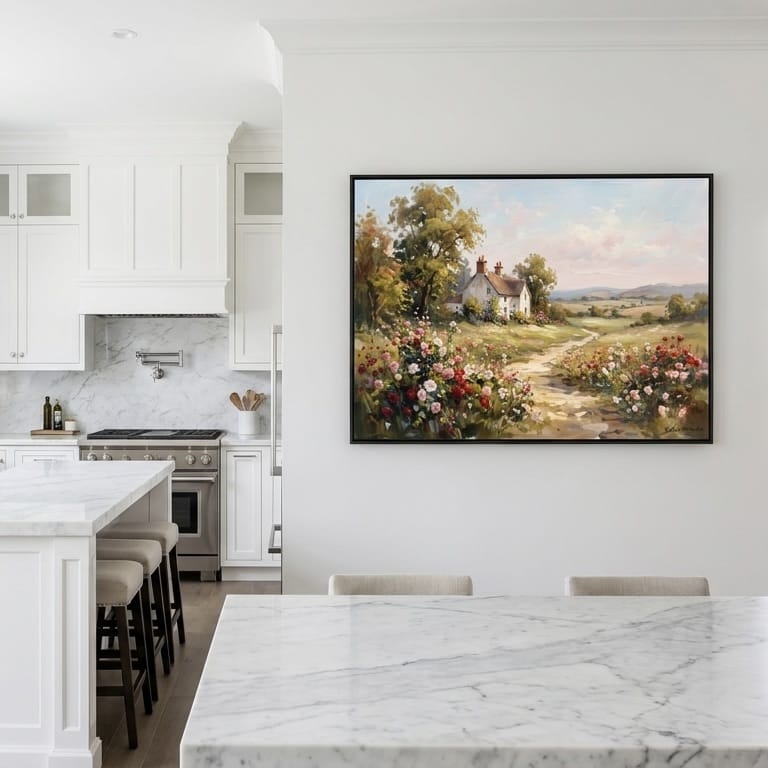 Rustic Window Wall Art - Geraniums Overlooking Village Landscape