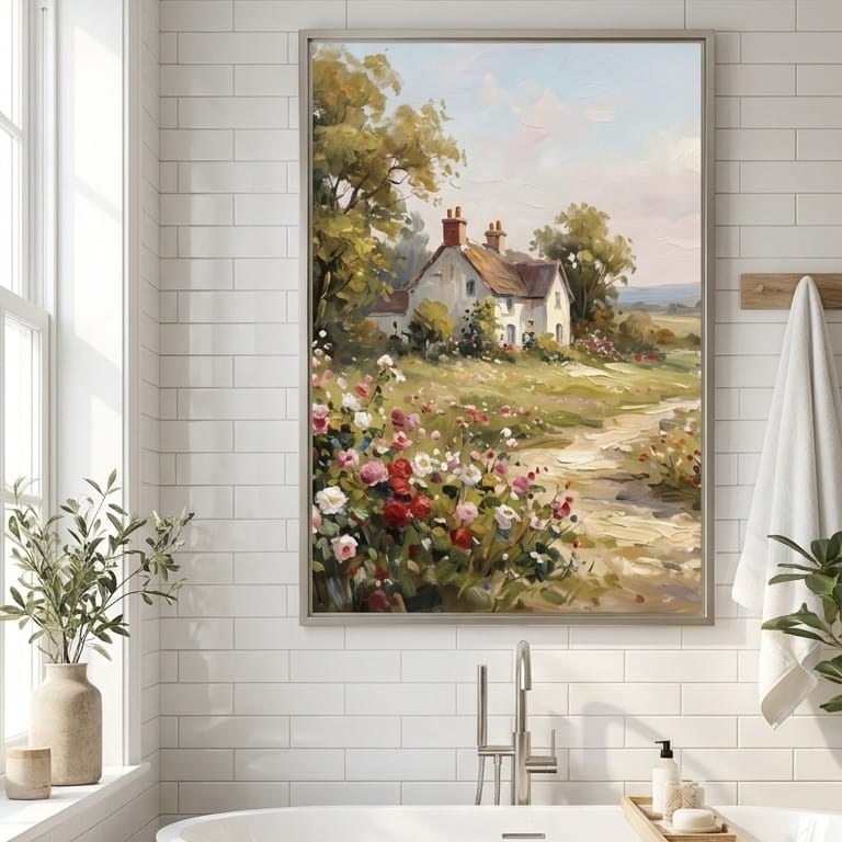 Rustic Window Wall Art - Geraniums Overlooking Village Landscape
