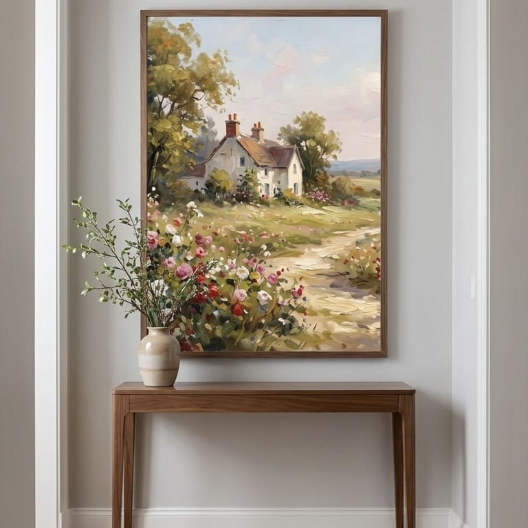 Rustic Window Wall Art - Geraniums Overlooking Village Landscape