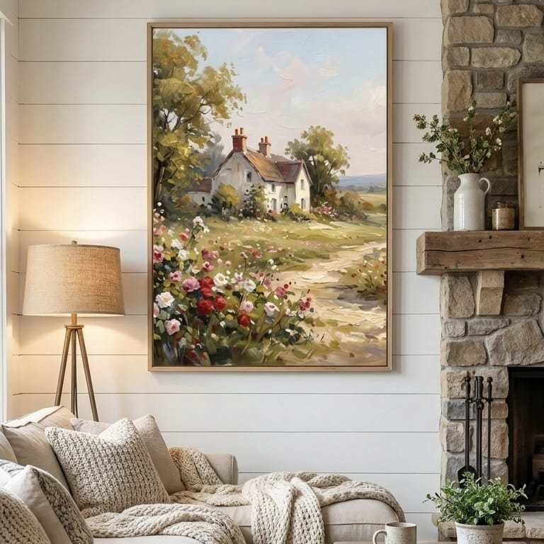 Rustic Window Wall Art - Geraniums Overlooking Village Landscape
