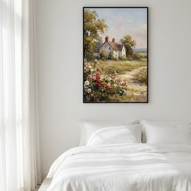 Rustic Window Wall Art - Geraniums Overlooking Village Landscape
